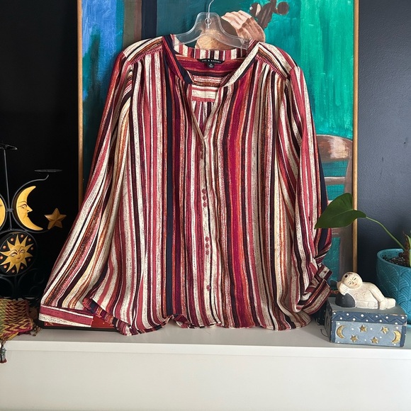 Zac & Rachel Red and Cream Striped Blouse - Picture 14 of 15